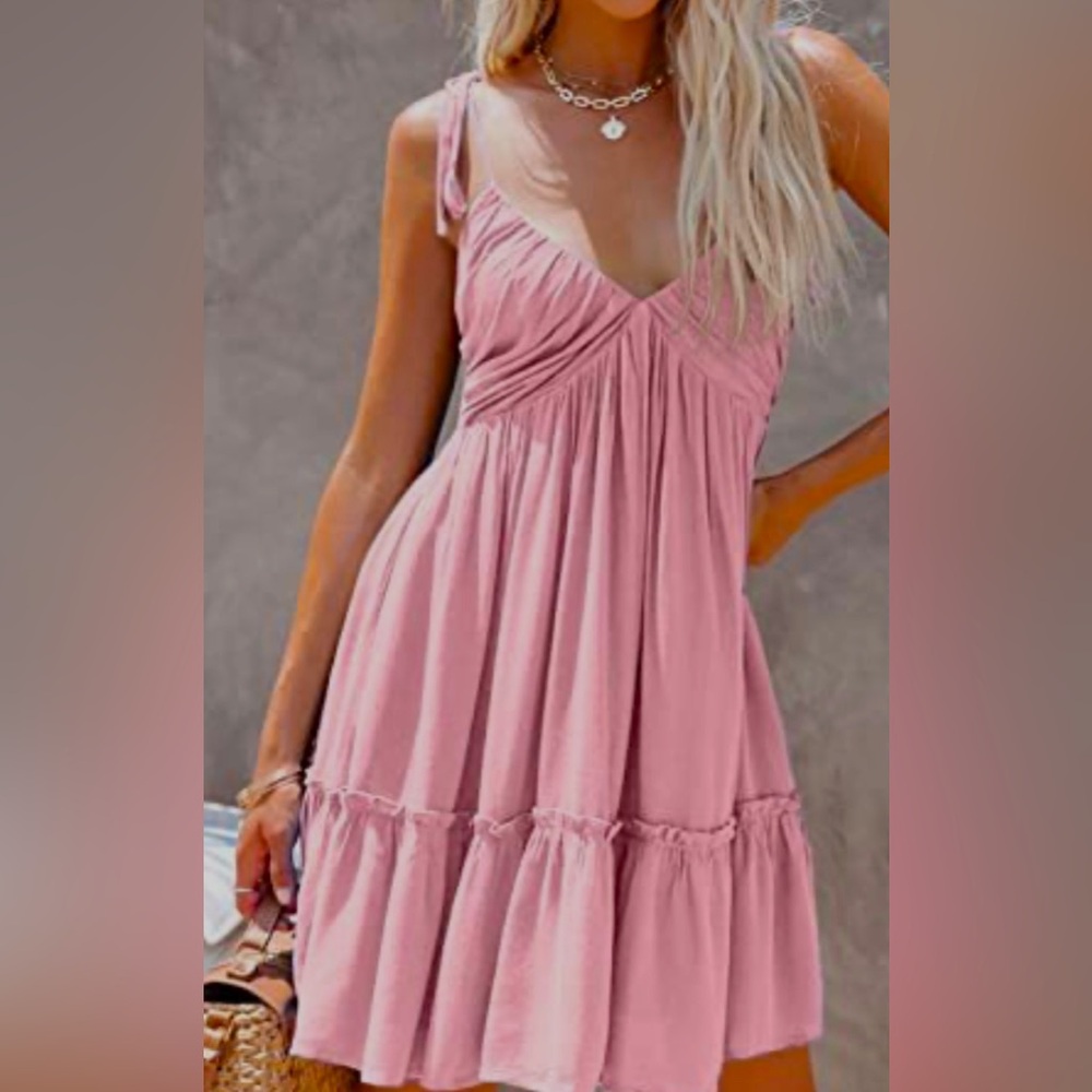 NWOT AlvaQ Summer Dress V Neck Sleeveless Smocked Mini Beach Sundress